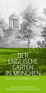 Veranstaltungsflyer. Schwarzweißzeichnung einer Parkanlage. Weißer text auf grünem Feld