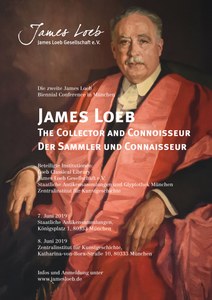 Veranstaltungsflyer. Gemälde eines alten Mannes. Er trägt einen roten Mantel über einem schwarzen Anzug.