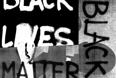 Schwarzweiß-Collgae. Zu lesen ist der Satz Black Lives Matter.