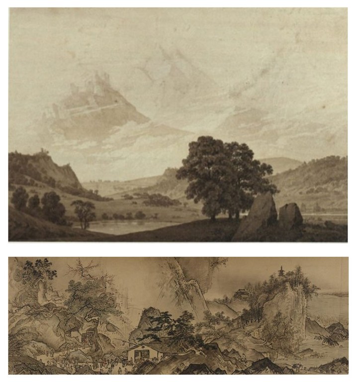 Caspar David Friedrich, Cycle of the Four Seasons (Autumn), 1803; Sesshū Tōyō, Long Landscape Scroll (Autumn), 1486