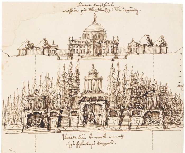 Nicodemus Tessin the Younger, Idea for a royal pavilion and a tempel in a garden, 1712, pen and ink, 32.5 x 20.3 cm, Nationalmuseum, Stockholm, NMH 1026/1890