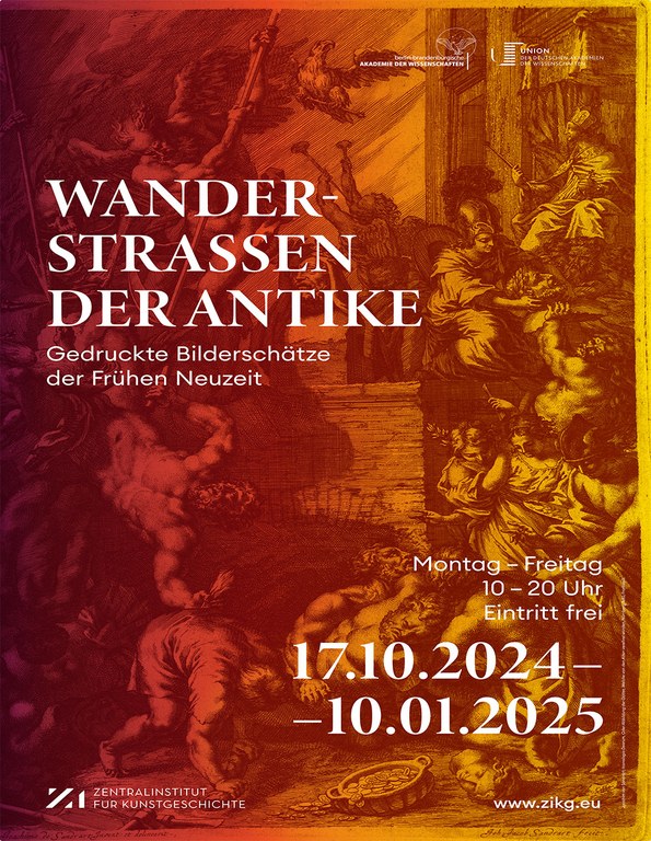 Illustrative Abbildung: Rot-orange-gelbes Ausstellungsplaka mit weißer Schriftt