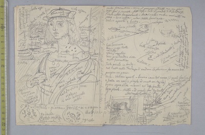 1000_Sketch by G. B. Cavalcaselle of a portrait in Munich_Alte Pinakothek_, now attributed to an unknown Umbrian painter c. 1505, Venice, Marciana National Library, Cavalcaselle Collection, Cod. It. IV 2033_12274_, II, 28v_29r.jpg
