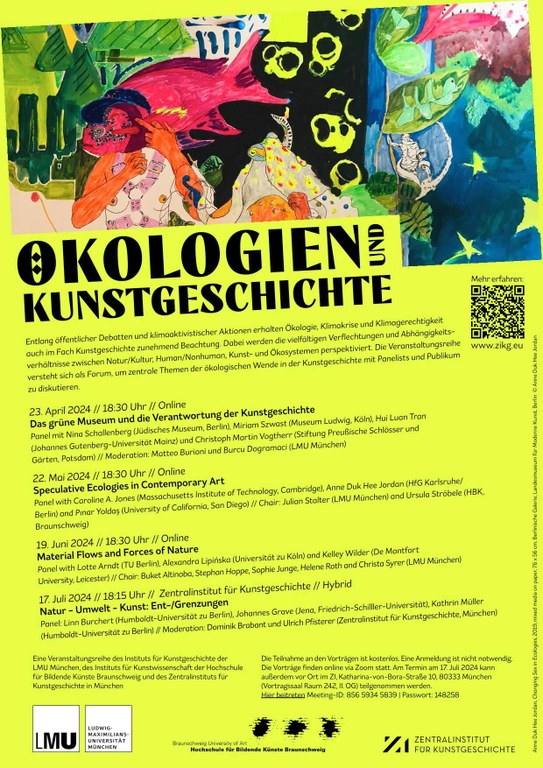 Werbeplakat für eine Vortragsreihe. Text auf neongelbem Hintergrund. Oben eine malerische Darstellung einer phantasievollen Unterwasserwelt