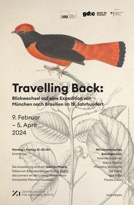 Zeichnung eines rot-schwarzen Vogels
