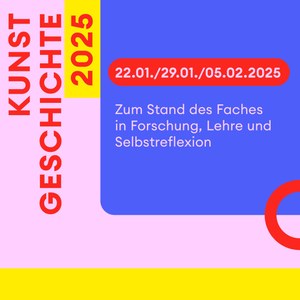 Buntes Veranstaltungsplakat mit geometrischen Formen in Rosa, Gelb, Blau und Rot. Die Schrift ist rot und rosa.