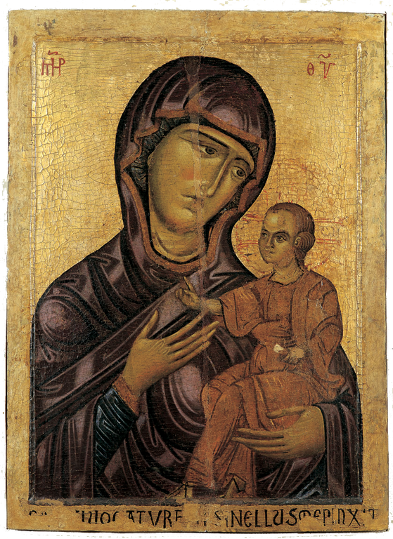 Ikone der Maria mit dem Jesuskind auf goldenem Hintergrund