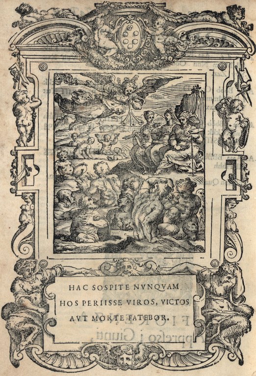 Allegorie der die Auferstehung bewirkenden Fama, Abb. aus: Vasari, Giorgio: Delle vite de’ piv eccellenti Pittori, Scultori, et Architettori, Scritte da M. Giorgio Vasari, Pittore et Architettore Aretino, Florenz 1568, Bd. 3, unpaginiert, München, ZI: CA 254/505 (3.1-2 R