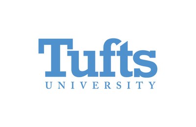  Logo Tufts Universität. Hellblaue Schrift auf weißem Utnergrund