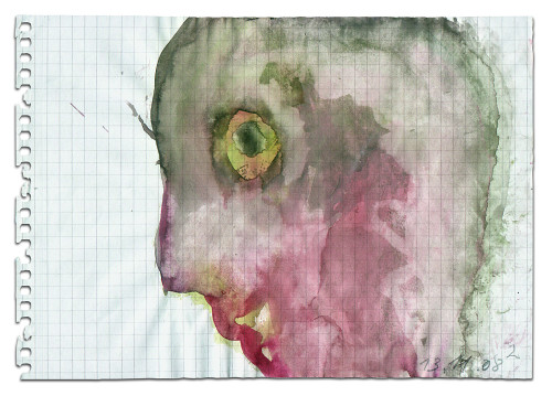 Rosa Maria Krinner, o.T., 13.11.08/2, Wasserfarbe, Bleistift auf Papier, 14,5 x 21 cm