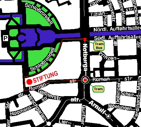 Lageplan der Carl Friedrich von Siemens Stiftung in Nymphenburg