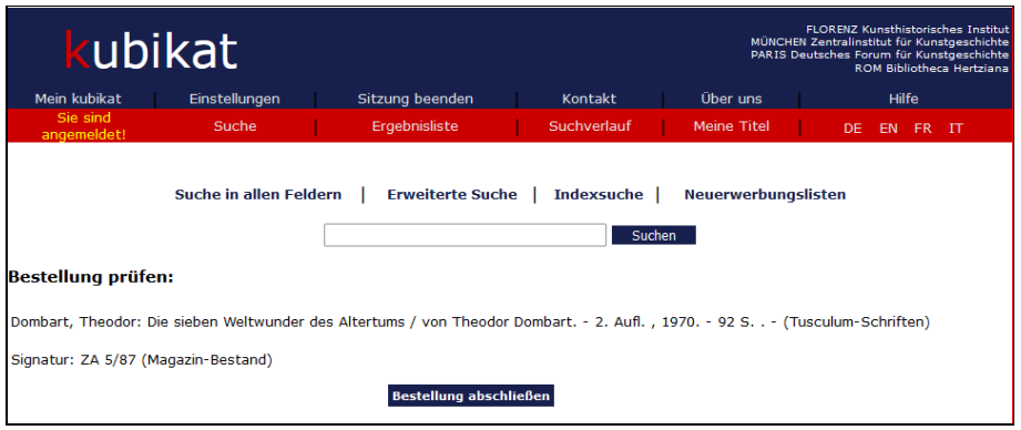 Bestellung abschließen