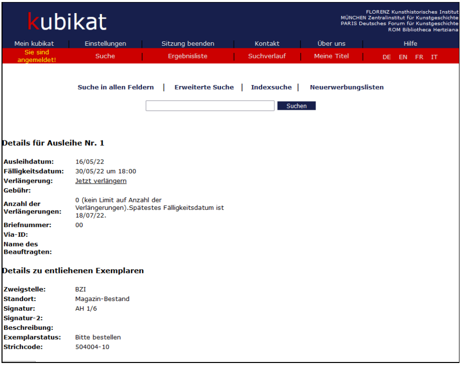 Vollanzeige entliehener Titel