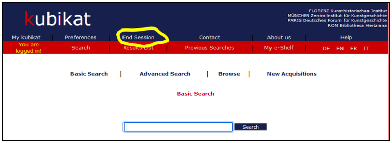 In the header you can find the button "End Session". With a click on it you will automatically log out of your account.