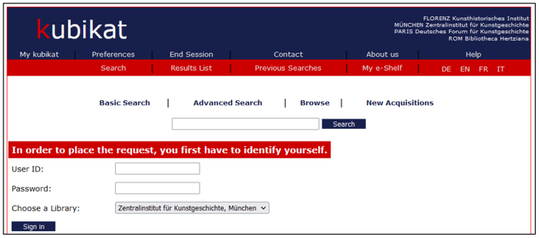 To log in to your account you must fill in the text boxes "User ID" and "Password". You also have to select your library.