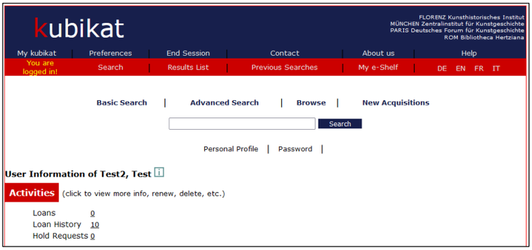 Under "User Information" you can find your loans, your loan history and hold requests. For further information just click on the number next to each element.