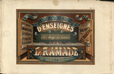 Buntes franz. Logoschild von einem Laden