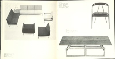 Doppelseite mit Fotos verschiedener Möbel