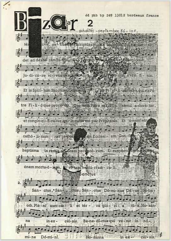 Titelblatt. Notenblatt mit einem Liedtext dabei und rechts sind zwei Figuren zu sehen