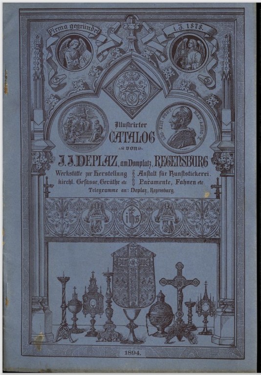 Blaues Buchcover mit Sakralen Objekten und Relief