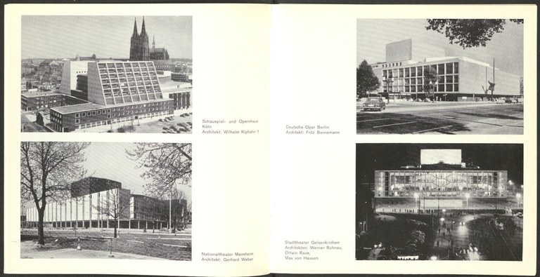 Doppelseite mit Fotos von Gebäuden