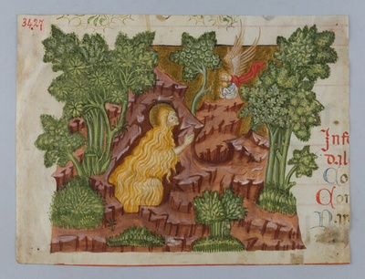 Antiphonarfragment mit der Darstellung der Maria Magdalena zum Fest der Heiligen, Lombardei (Maestro del Libro d'Ore di Modena), 1390-1400. Turin, Museo Civico d'Arte Antica-Palazzo Madama, Inv.-Nr. 397/M. 