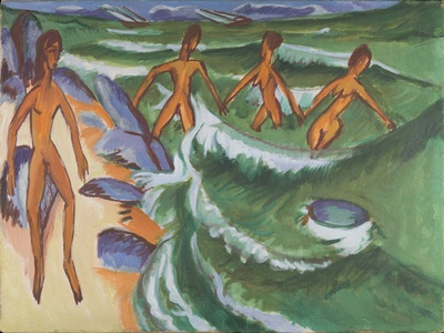 Projekt_Dziewicki_Ernst Ludwig Kirchner, Badende am Strand (Fehmarn), 1913, Neue Nationalgalerie, Berlin, source: Wikimedia Commons