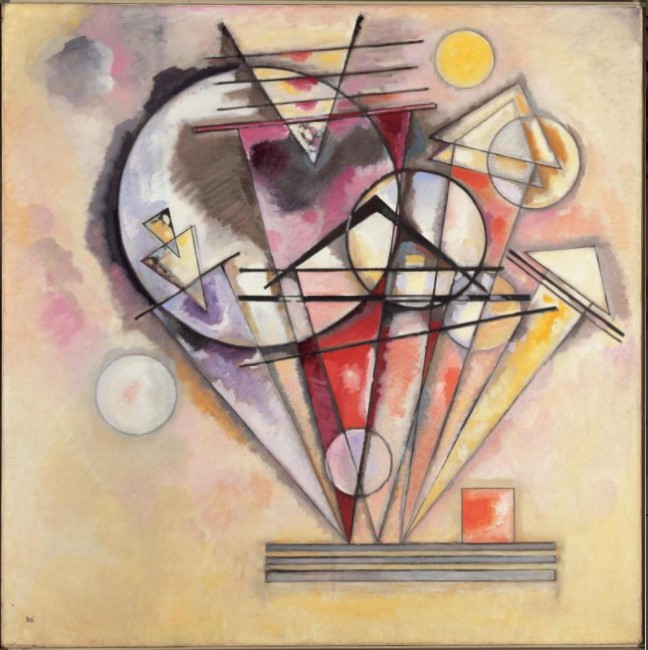 Wassily Kandinsky, Auf Spitzen, 1928, oil on canvas, 140  140 cm, Musée National d’Art Moderne, Centre Georges Pompidou, Paris. © Service de la documentation photographique du MNAM – Centre Pompidou, MNAM-CCI /Dist. RMN-GP.